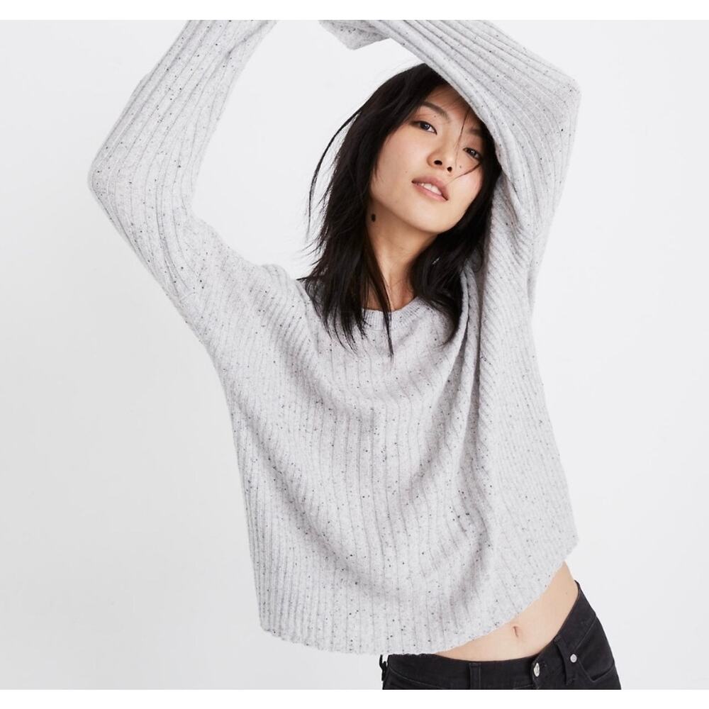 Madewell Gray Speckled Relaxed Boxy Crewneck Sweater S XXS Merino & Alpaca Wool